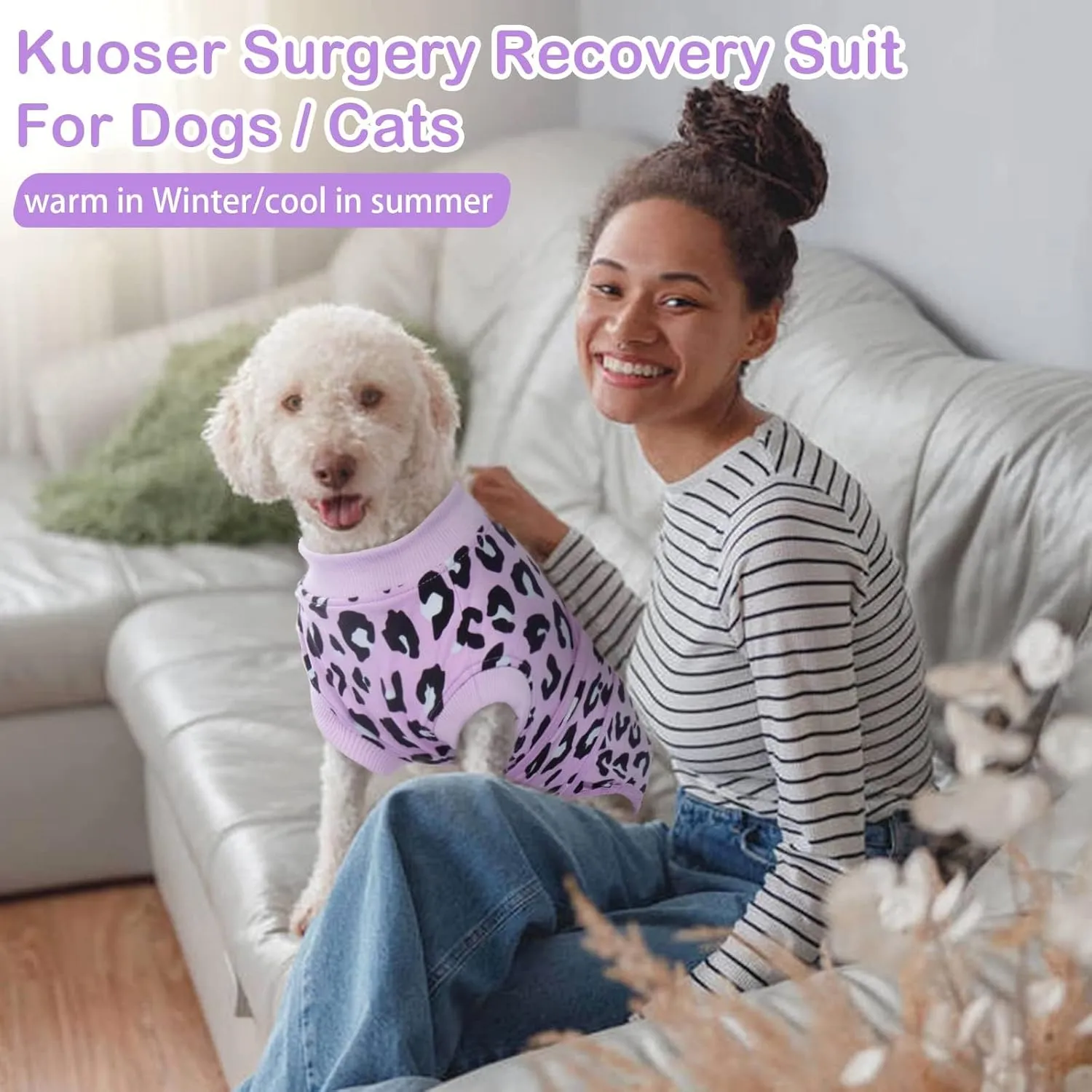 Kuoser Dog Recovery Suit for Dogs After Surgery,Professional Surgical Onesie for Female Male Dogs Spay Neuter,Soft Dog Surgery Suit Bodysuit for Abdominal Wounds Skin Disease,Purple Leopard M