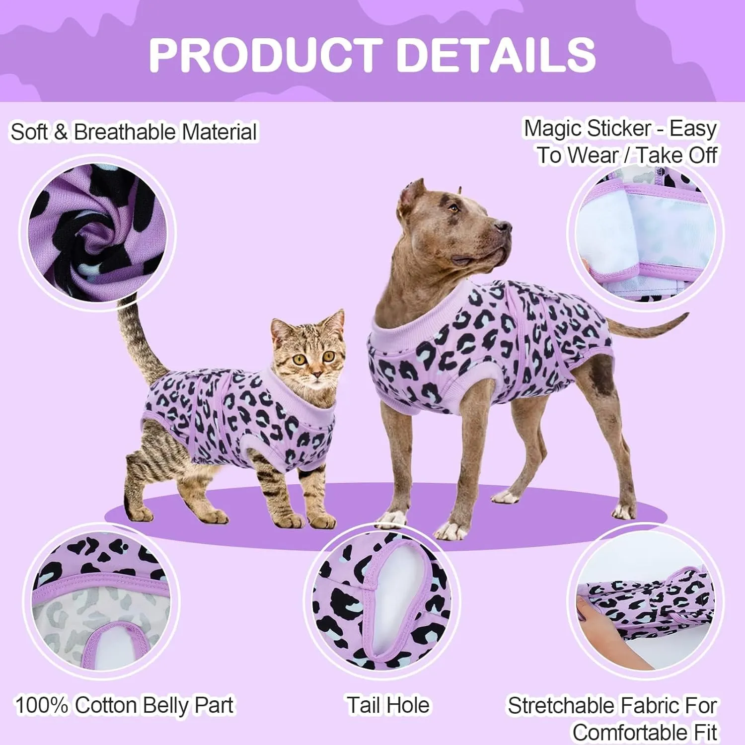 Kuoser Dog Recovery Suit for Dogs After Surgery,Professional Surgical Onesie for Female Male Dogs Spay Neuter,Soft Dog Surgery Suit Bodysuit for Abdominal Wounds Skin Disease,Purple Leopard M