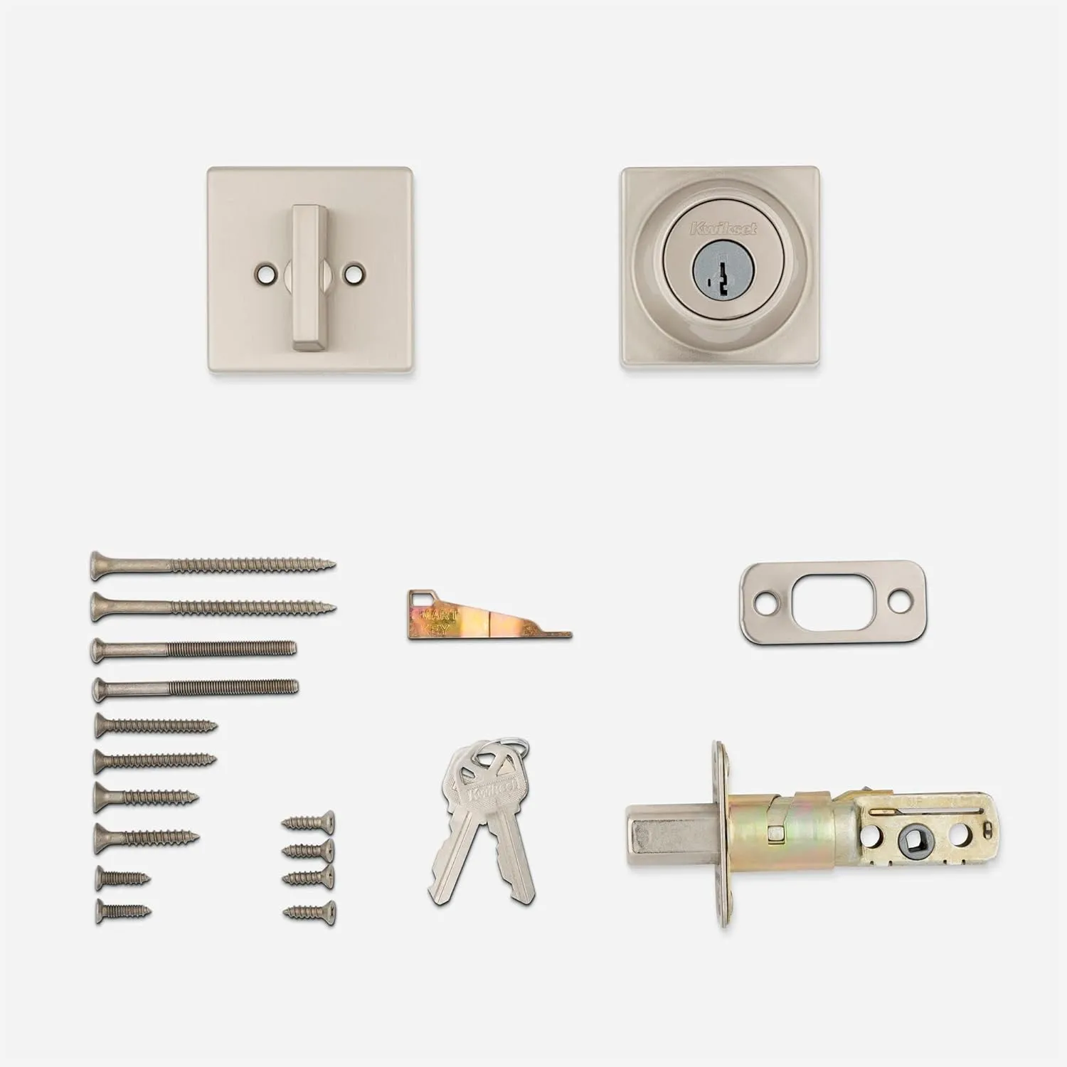 Kwikset 660 Contemporary Deadbolt Deadbolt Lock, Satin Nickel Square Exterior Keyed Front Entry Door, Pick Resistant SmartKey Rekey Security, Single Cylinder Dead Bolt, with Microban Protection