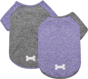 KYEESE 2 Pack Dog Shirts Quick Dry Breathable Raglan Sleeve Soft Stretchy Dog T-Shirts with Reflective Label Pet Clothes for Small Dogs Sun Protection, Purple Grey, L