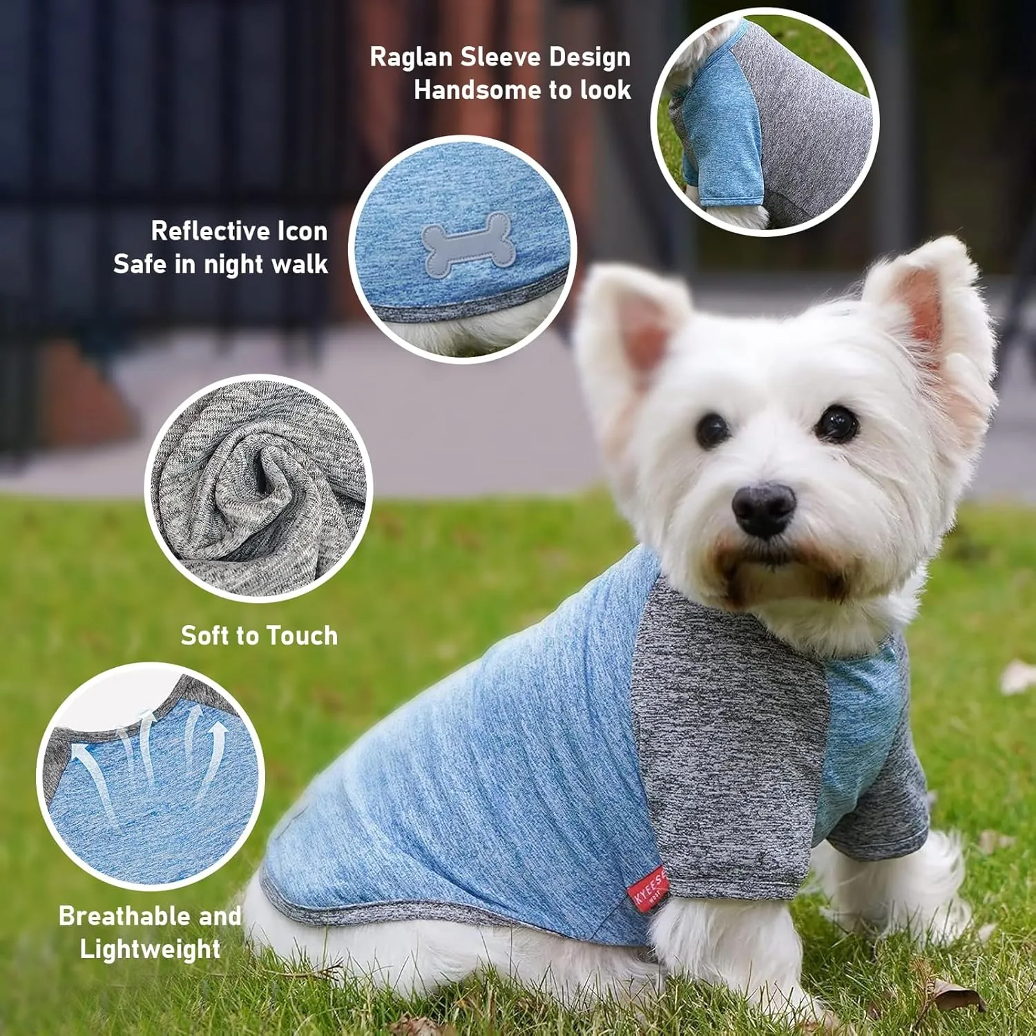 KYEESE 2 Pack Dog Shirts Quick Dry Raglan Sleeve Soft Stretchy Dog T-Shirts with Reflective Label Pet Clothes for Small Dogs