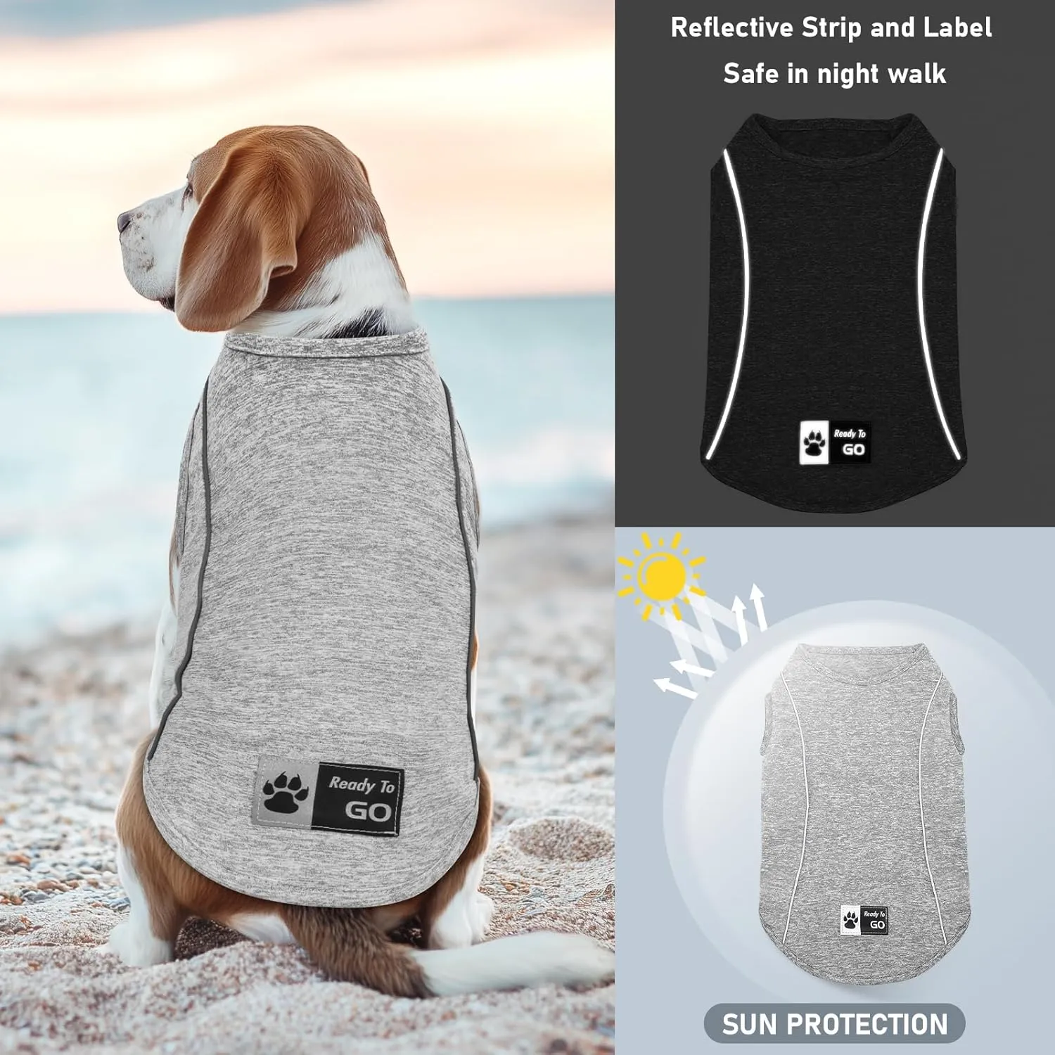 KYEESE 2Pack Dog Shirt with Reflective Stripe Athletic Tank Top Pet T Shirt Breathable Stretchy Sleeveless Dog Vest,Grey Blue,XL