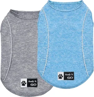 KYEESE 2Pack Dog Shirt with Reflective Stripe Athletic Tank Top Pet T Shirt Breathable Stretchy Sleeveless Dog Vest,Grey Blue,XL