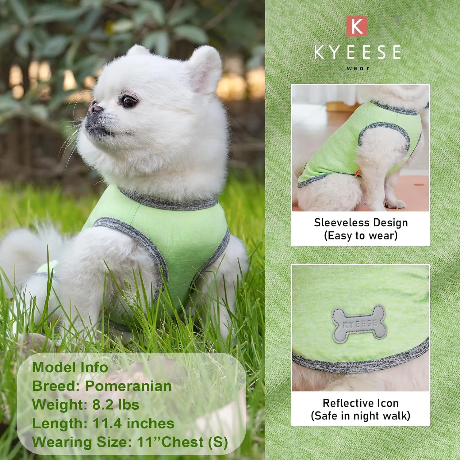 KYEESE 2Pack Dog Shirts Small Dog Shirt with Reflective Label Soft Tank Top Sun Protection Stretchy Sleeveless Pet Vest Lightweight Quick Dry Pet Clothes, Large