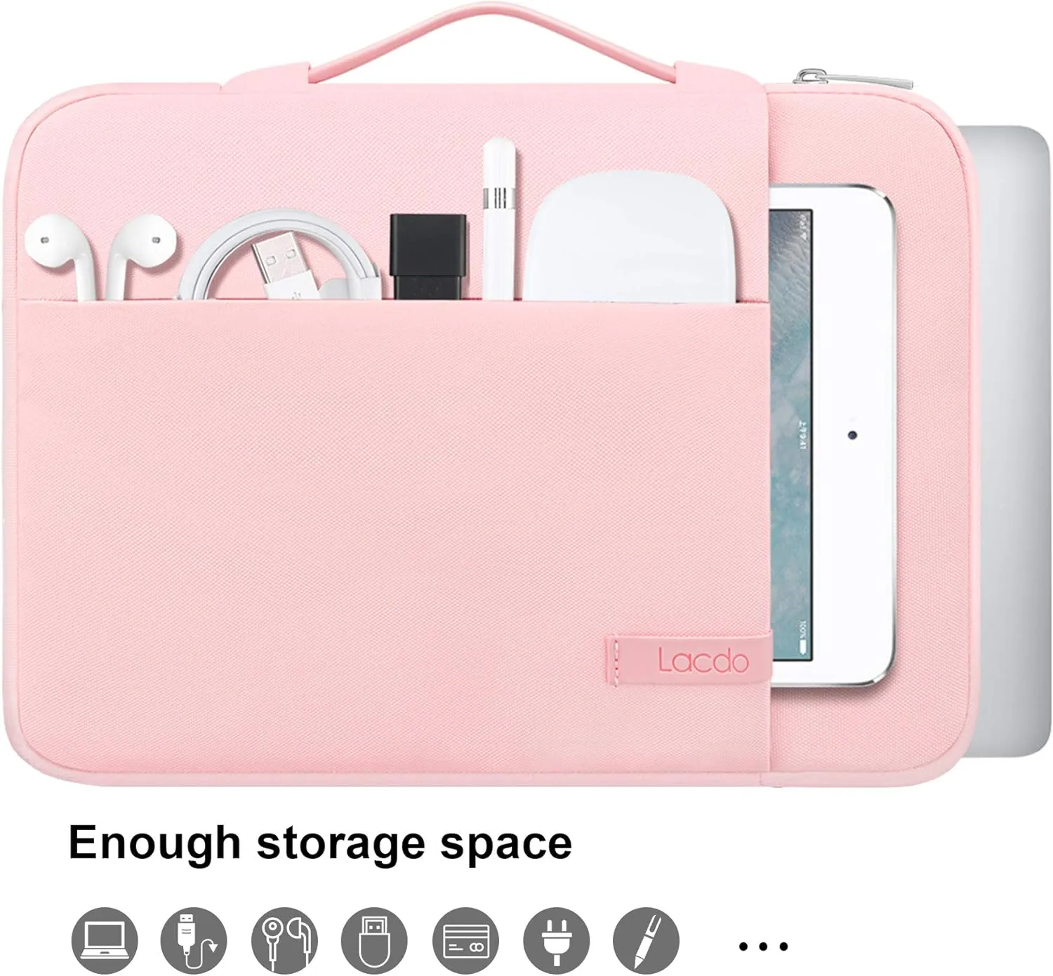 Lacdo 360° Protective 15-15.6 Inch Laptop Sleeve Case for Acer HP Lenovo Dell ASUS Laptop, Acer Aspire 15, HP Pavilion 15, Dell Inspiron 15, Lenovo IdeaPad 15, ASUS ZenBook 15 Computer Bag, Pink