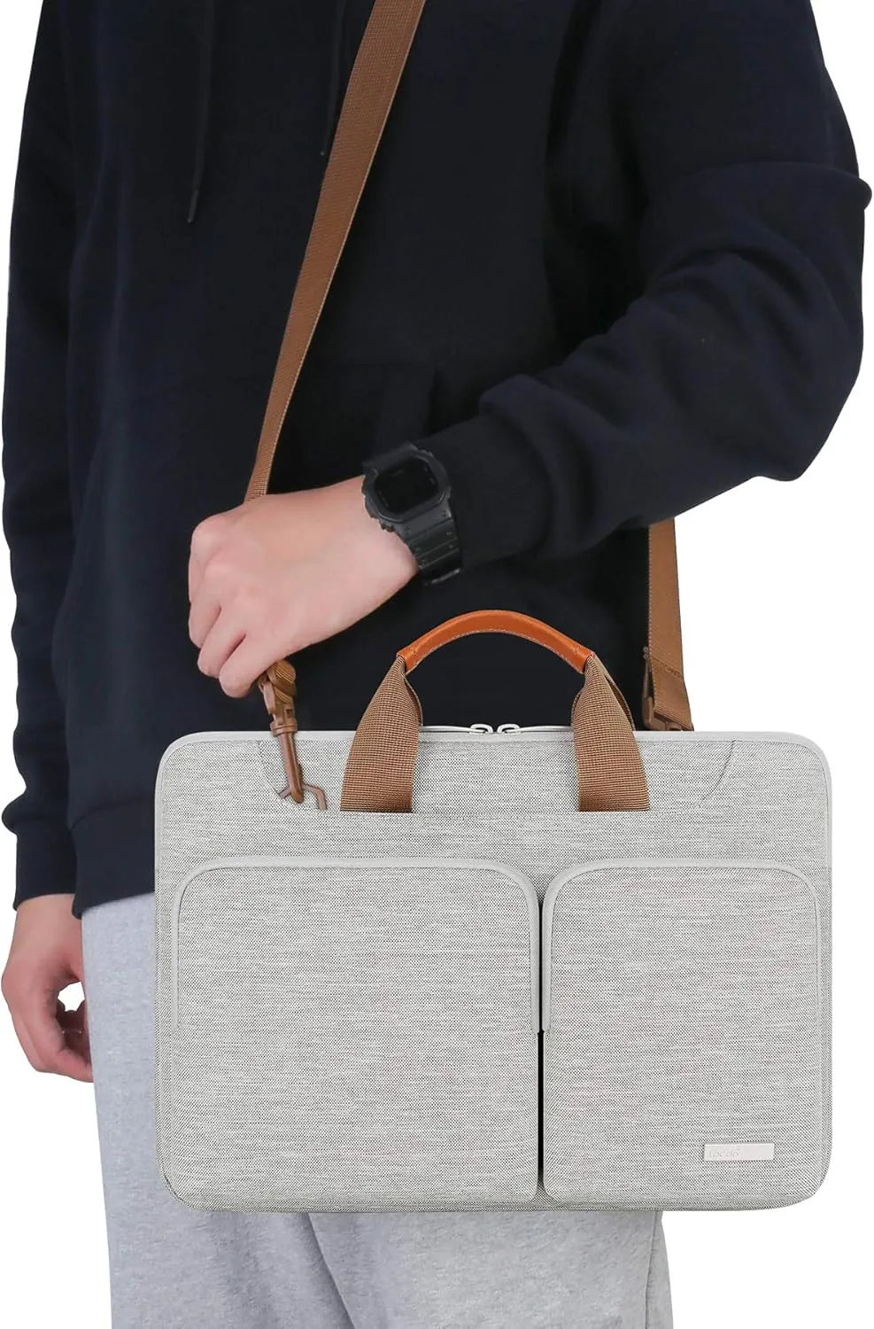 Lacdo 360° Protective Laptop Shoulder Bag, 14 inch Computer Bag for 14 inch New MacBook Pro M4/M3/M2/M1 Chips Pro Max A3112 A3401 A3185 A2918 A2992 A2779 A2442 2024-2021 Computer Messenger Bag, Gray