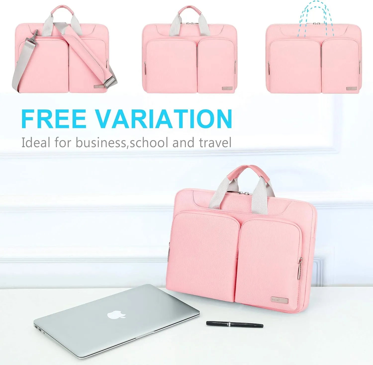 Lacdo 360° Protective Laptop Shoulder Bag, 14 inch Computer Bag for 14 inch New MacBook Pro M4/M3/M2/M1 Chips Pro Max A3112 A3401 A3185 A2918 A2992 A2779 A2442 2024-2021 Computer Messenger Bag, Pink