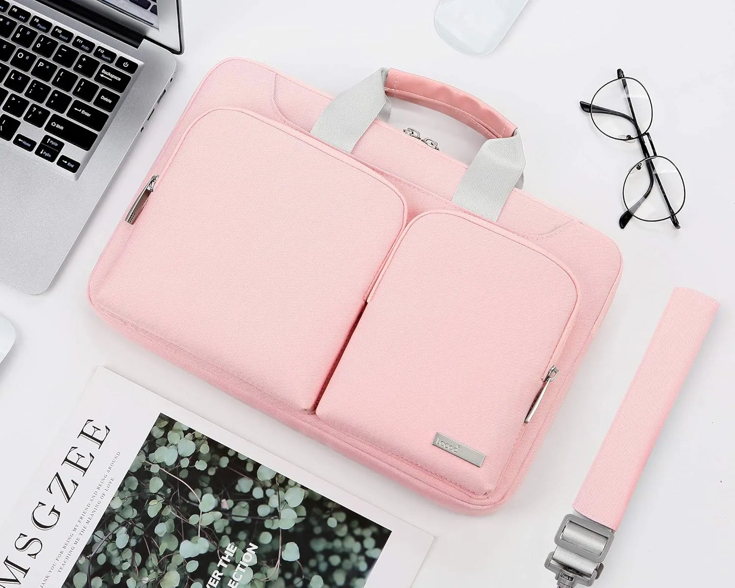 Lacdo 360° Protective Laptop Shoulder Bag, 14 inch Computer Bag for 14 inch New MacBook Pro M4/M3/M2/M1 Chips Pro Max A3112 A3401 A3185 A2918 A2992 A2779 A2442 2024-2021 Computer Messenger Bag, Pink