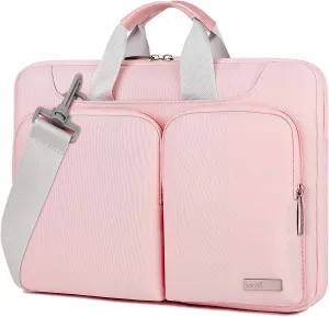 Lacdo 360° Protective Laptop Shoulder Bag, 14 inch Computer Bag for 14 inch New MacBook Pro M4/M3/M2/M1 Chips Pro Max A3112 A3401 A3185 A2918 A2992 A2779 A2442 2024-2021 Computer Messenger Bag, Pink