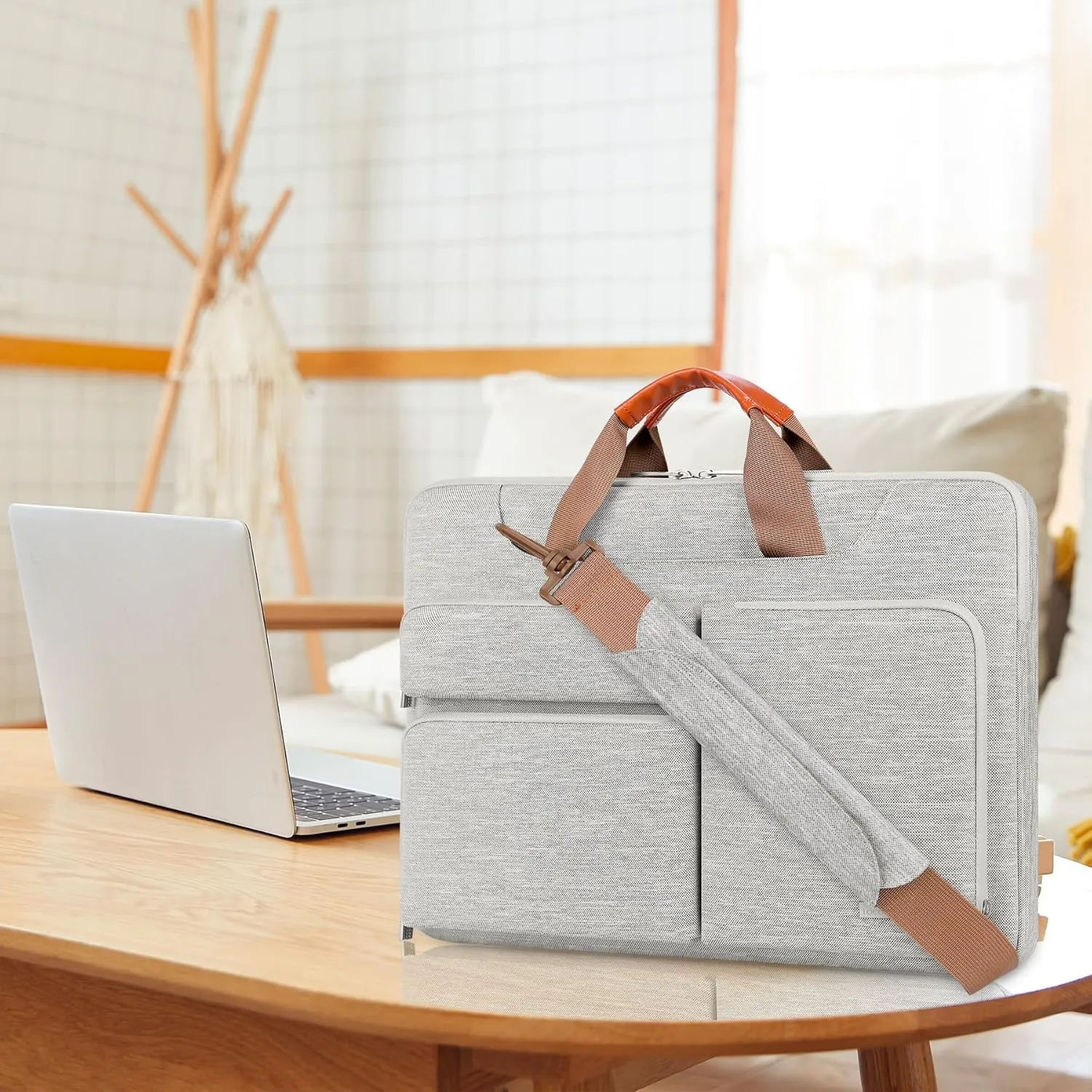 Lacdo 360° Protective Laptop Shoulder Bag, 14 inch Laptop Bag for 14 inch New MacBook Pro M4/M3/M2/M1 Chips Pro Max A3112 A3401 A3185 A2918 A2992 A2779 A2442 2024-2021 Computer Messenger Bag, Gray