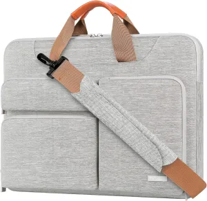 Lacdo 360° Protective Laptop Shoulder Bag, 14 inch Laptop Bag for 14 inch New MacBook Pro M4/M3/M2/M1 Chips Pro Max A3112 A3401 A3185 A2918 A2992 A2779 A2442 2024-2021 Computer Messenger Bag, Gray