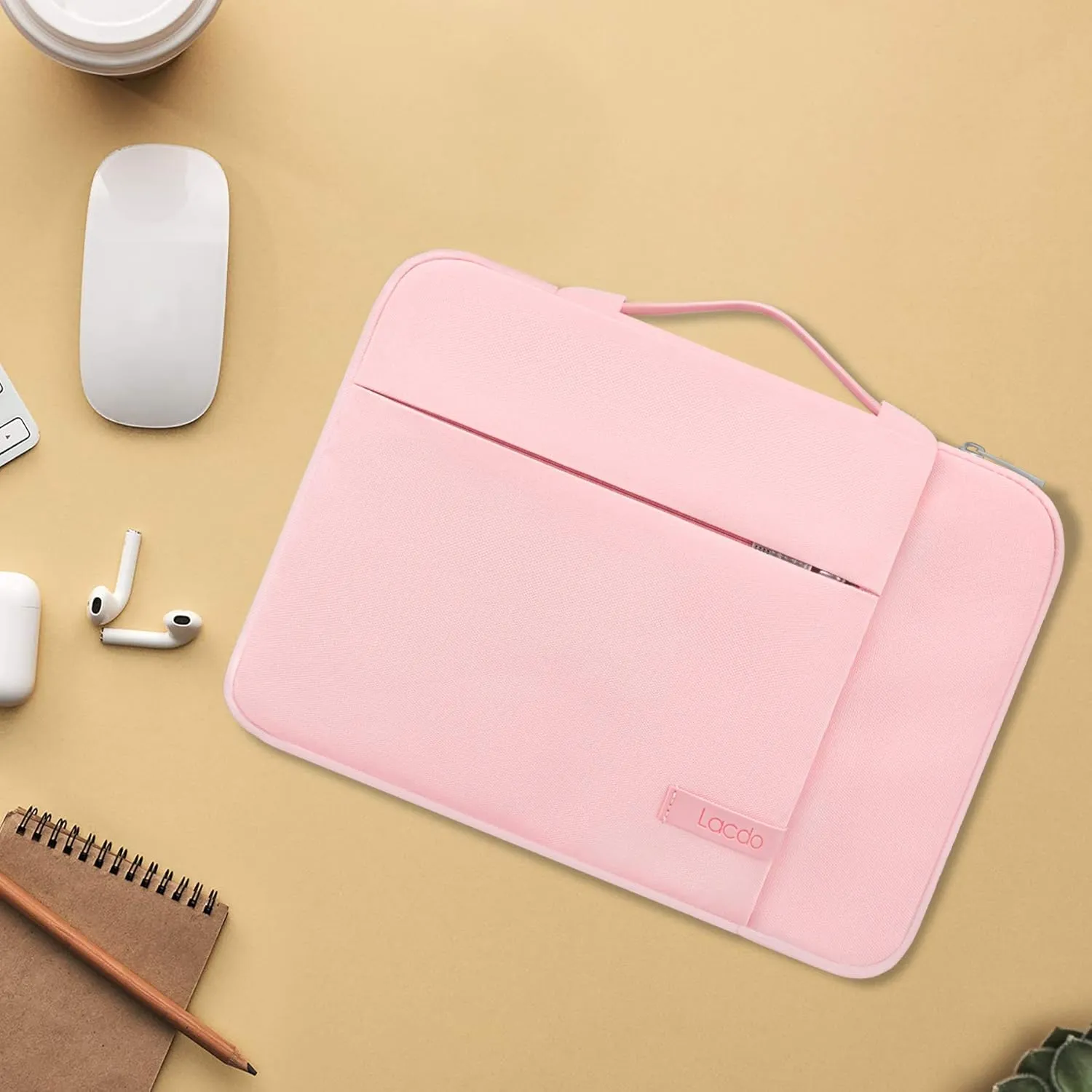 Lacdo 360° Protective Laptop Sleeve Case for 13 inch New MacBook Air M4 A3240 2025, M3 A3113, M2 A2681, M1 A2337 | 13" MacBook Pro M2/M1 A2338 A2251 | 13" iPad Air M3 / iPad Pro M4 Computer Bag, Pink