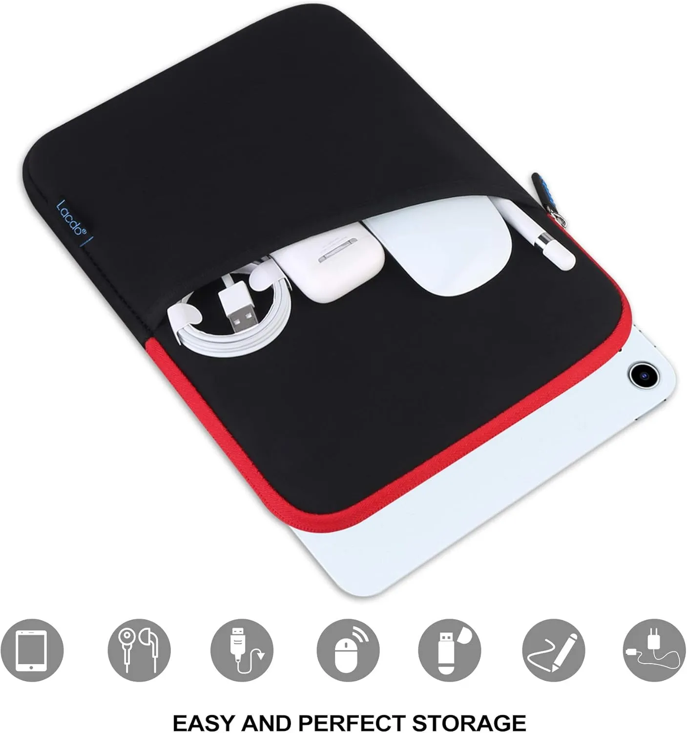 Lacdo Tablet Sleeve Case for 13 inch New iPad Air M3 M2 2025-2024, 13 inch New iPad Pro M4 2024, 12.9 inch iPad Pro 6 5 4 3 2022-2018 with Magic Keyboard and Smart Keyboard Folio Protective Bag, Red