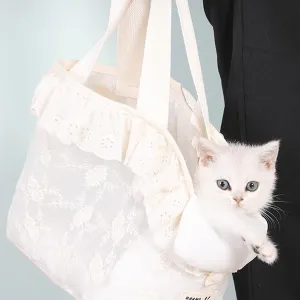 Lace Dog Bag, Pet Carrier Purse Breathable Large Capacity Prevents Breaking Free D Ring Pet Travel Handbag for Small Dogs Medium Cats, Soft Sided Dog Carrier for Small Puppy Kitten(Small)