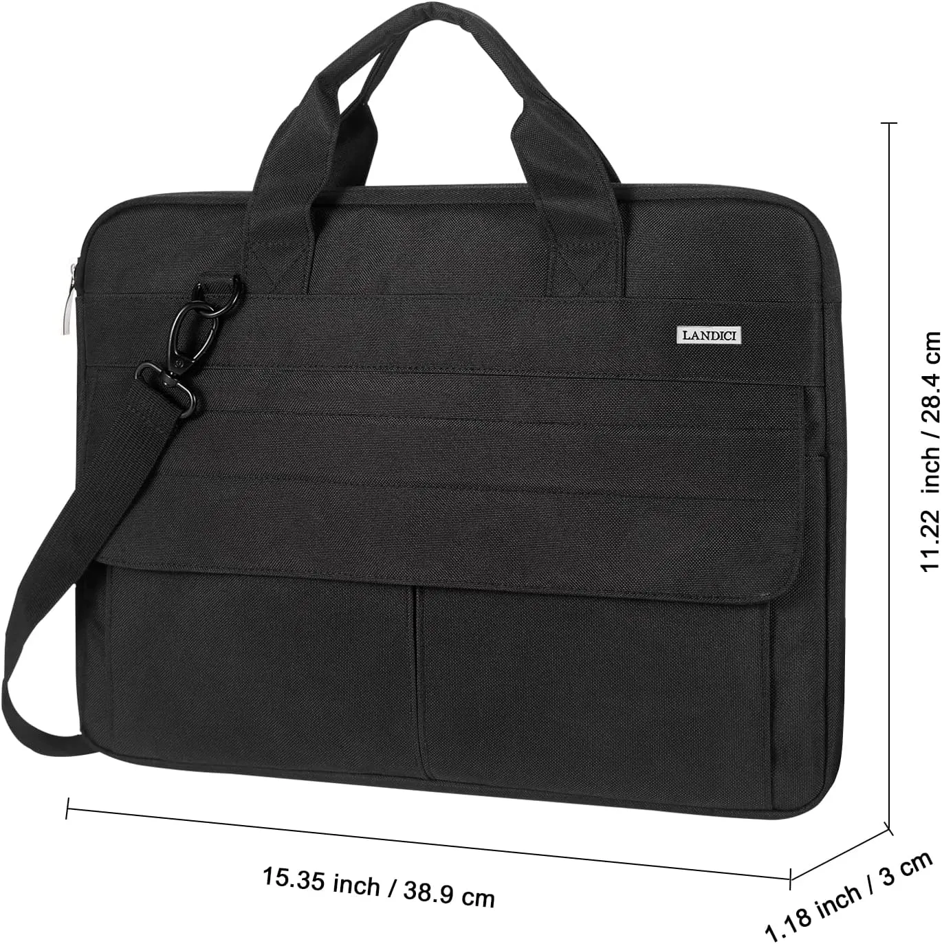 LANDICI Laptop Bag Carrying Case 15.6 Inch with Shoulder Strap, Slim Waterproof Computer Sleeve Cover Compatible with MacBook Pro 15/16, 15-16 Inch HP Acer Dell Lenovo ASUS Laptop, Black
