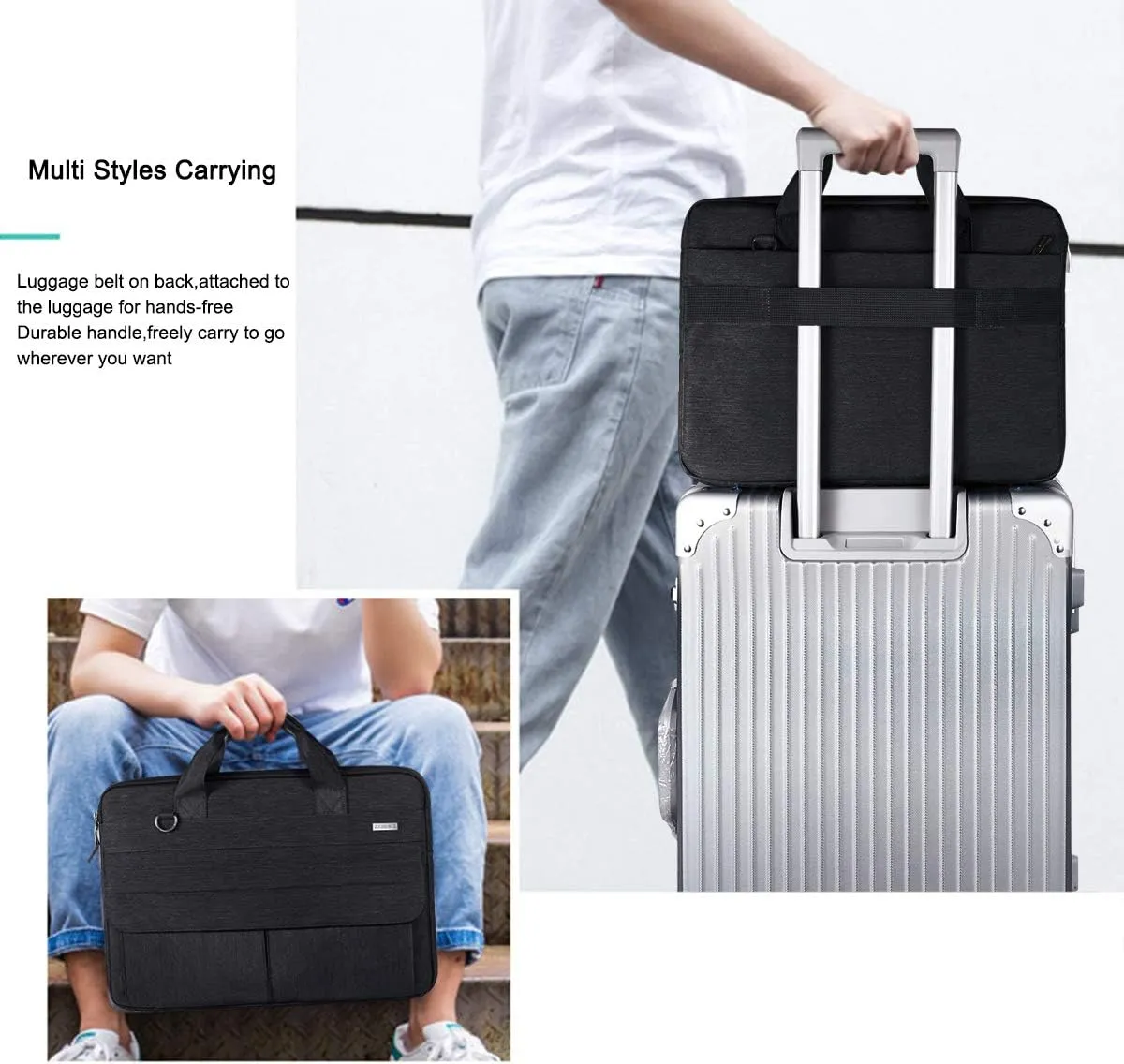 LANDICI Laptop Bag Carrying Case 15.6 Inch with Shoulder Strap, Slim Waterproof Computer Sleeve Cover Compatible with MacBook Pro 15/16, 15-16 Inch HP Acer Dell Lenovo ASUS Laptop, Black