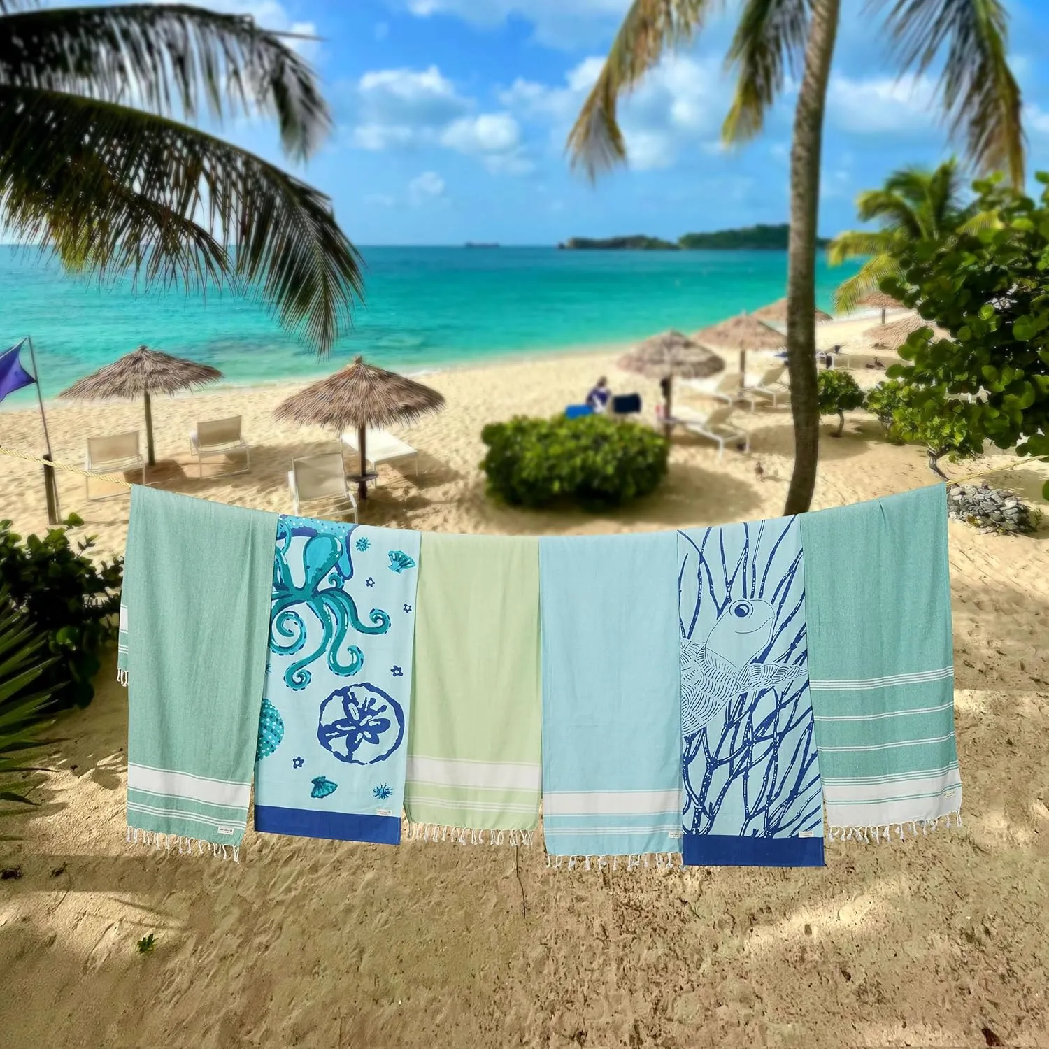LANE LINEN Turkish Beach Towels Set of 6, Oversized Beach Towel, Lightweight Beach Essentials for Women, Large Pool Towel, Absorbent & Quick Dry, Sand Free Beach Towel, 39"x71" - Aqua
