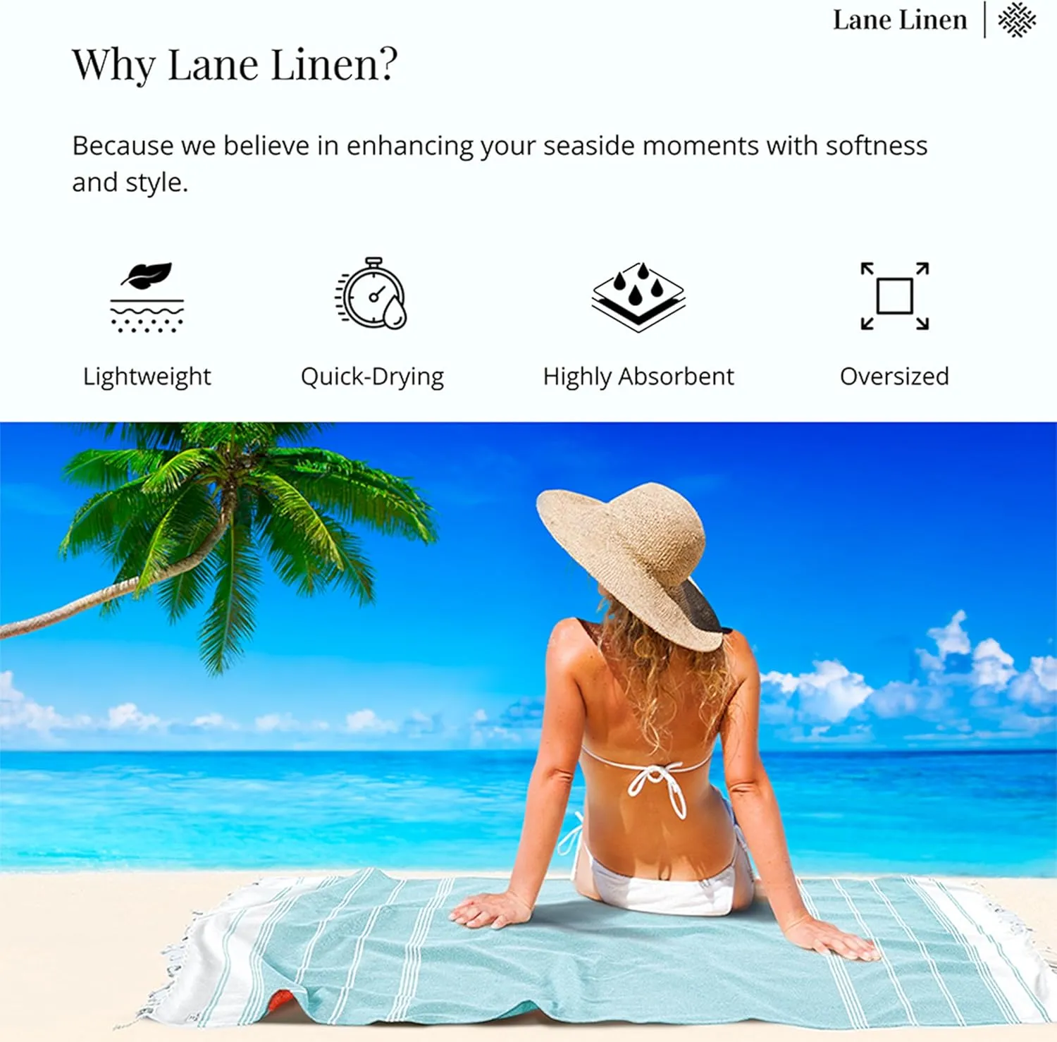 LANE LINEN Turkish Beach Towels Set of 6, Oversized Beach Towel, Lightweight Beach Essentials for Women, Large Pool Towel, Absorbent & Quick Dry, Sand Free Beach Towel, 39"x71" - Aqua