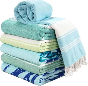 LANE LINEN Turkish Beach Towels Set of 6, Oversized Beach Towel, Lightweight Beach Essentials for Women, Large Pool Towel, Absorbent & Quick Dry, Sand Free Beach Towel, 39"x71" - Aqua