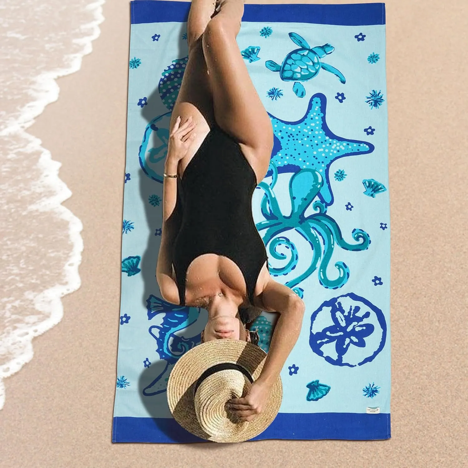 LANE LINEN Turkish Beach Towels Set of 6, Oversized Beach Towel, Lightweight Beach Essentials for Women, Large Pool Towel, Absorbent & Quick Dry, Sand Free Beach Towel, 39"x71" - Aqua