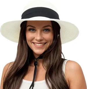 Lanzom Summer Sun Hats for Women Lady Wide Brim Straw Hat Beach Hat UPF Foldable Packable Cap for Travel Outdoor