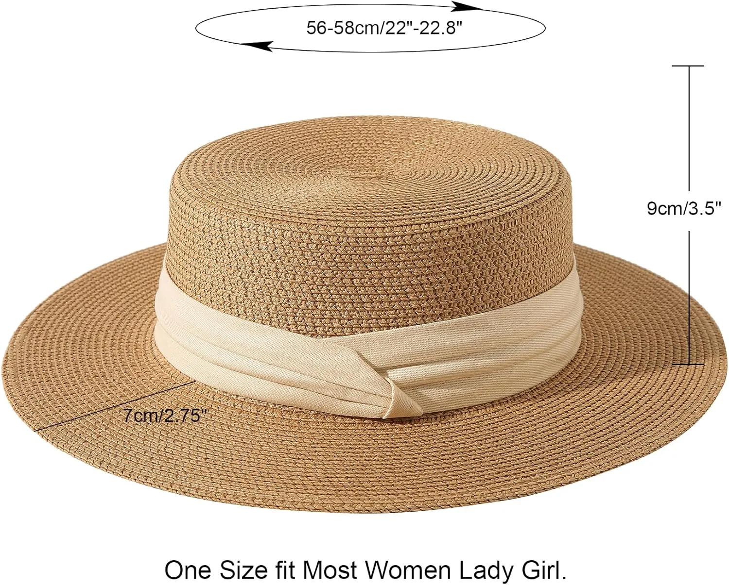 Lanzom Sun Hats for Women Wide Brim Straw Boater Hat Foldable Packable Beach Hat for Summer Fit Size 6 8/7-7 1/4