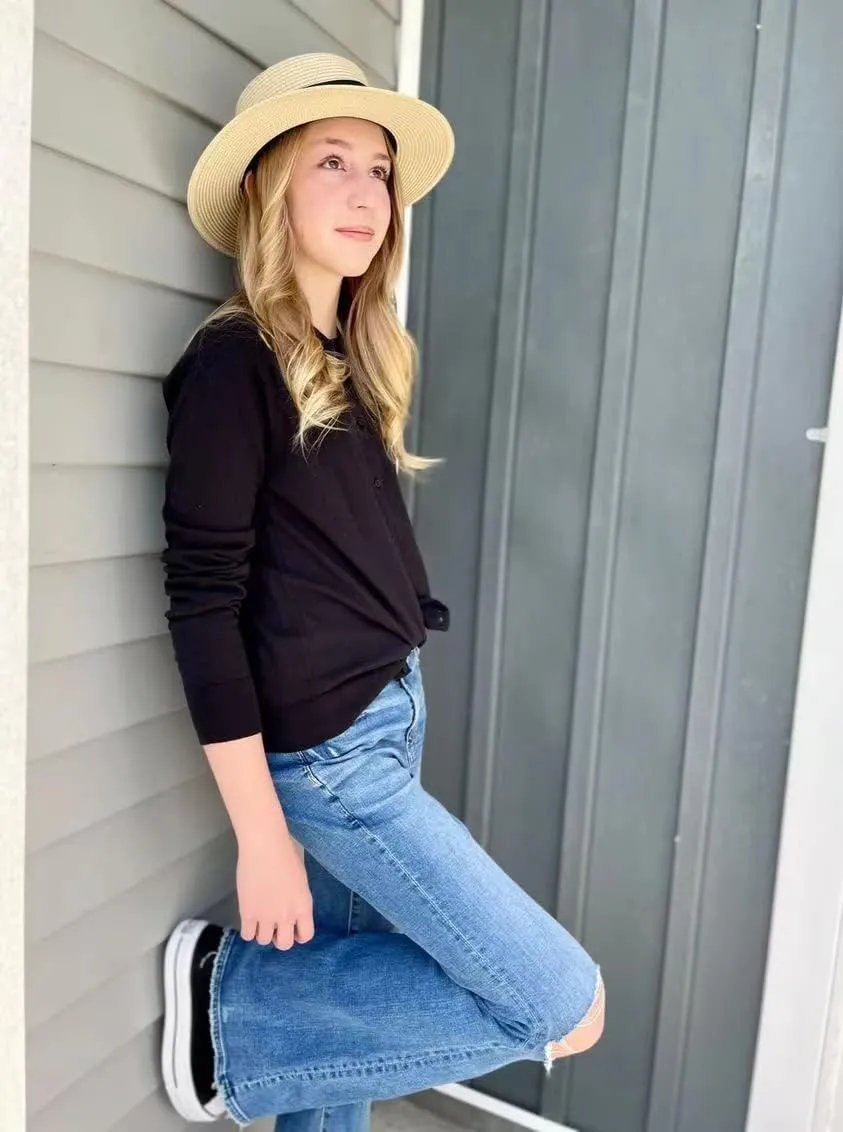 Lanzom Sun Hats for Women Wide Brim Straw Boater Hat Foldable Packable Beach Hat for Summer Fit Size 6 8/7-7 1/4