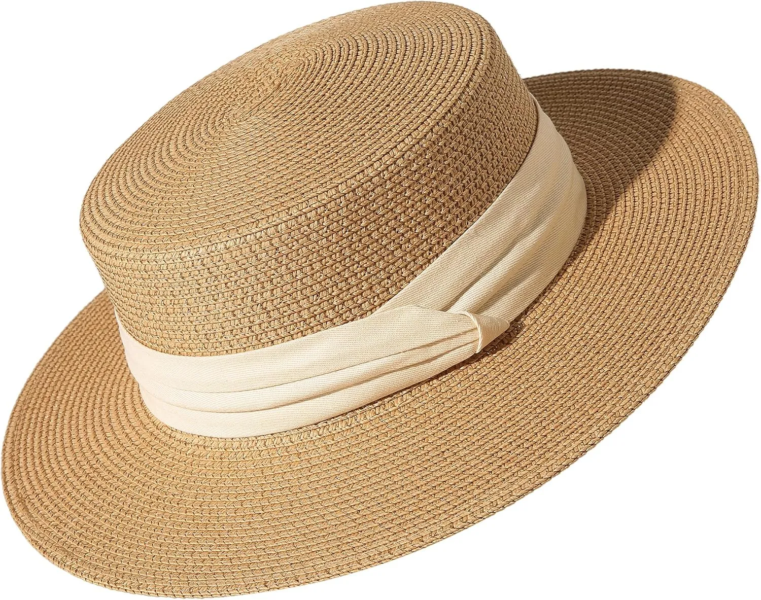 Lanzom Sun Hats for Women Wide Brim Straw Boater Hat Foldable Packable Beach Hat for Summer Fit Size 6 8/7-7 1/4