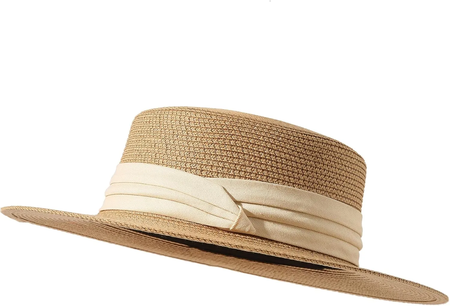 Lanzom Sun Hats for Women Wide Brim Straw Boater Hat Foldable Packable Beach Hat for Summer Fit Size 6 8/7-7 1/4