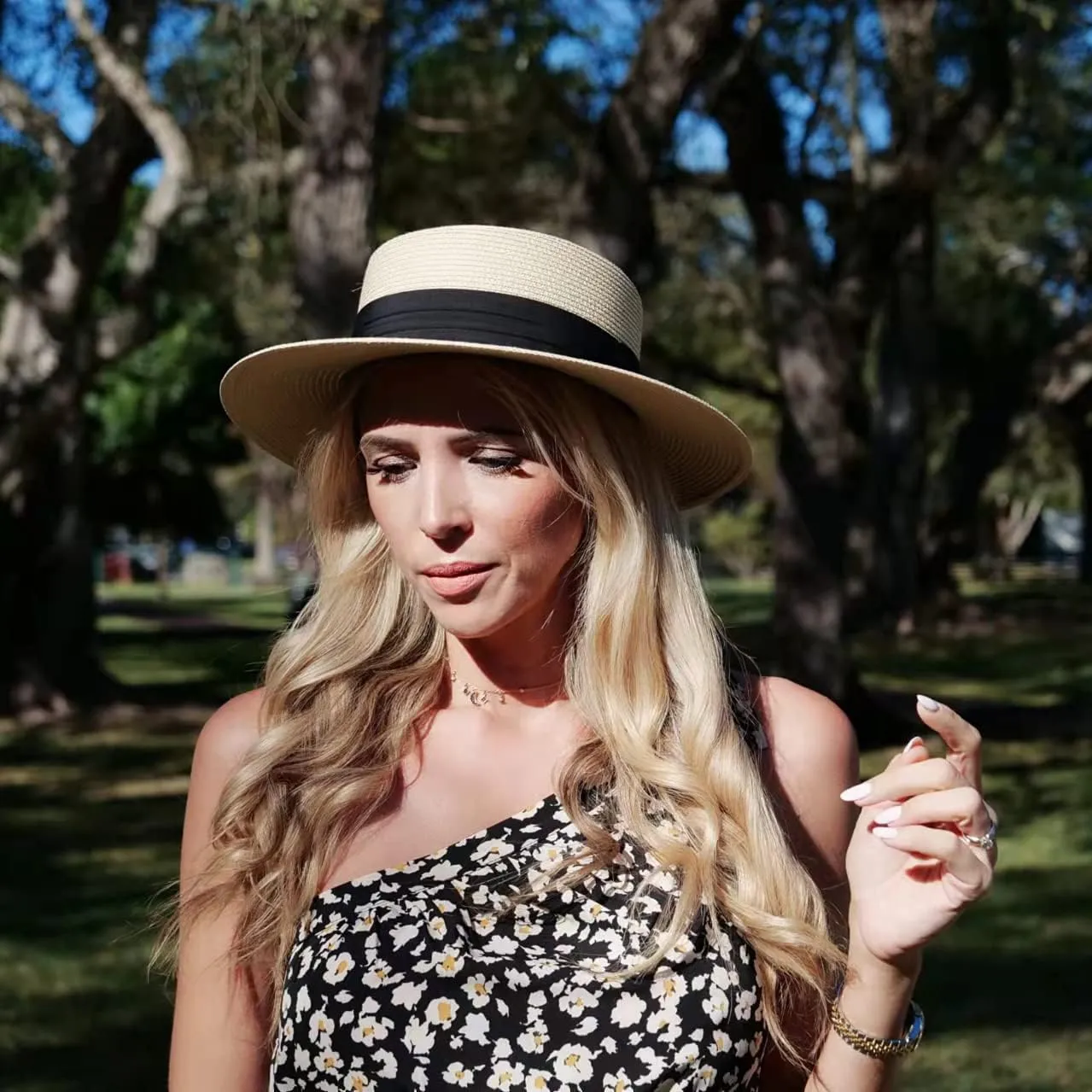 Lanzom Sun Hats for Women Wide Brim Straw Boater Hat Foldable Packable Beach Hat for Summer Fit Size 6 8/7-7 1/4