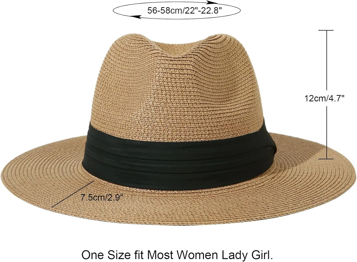 Lanzom Women Wide Brim Straw Panama Roll up Hat Fedora Beach Sun Hat UPF50 