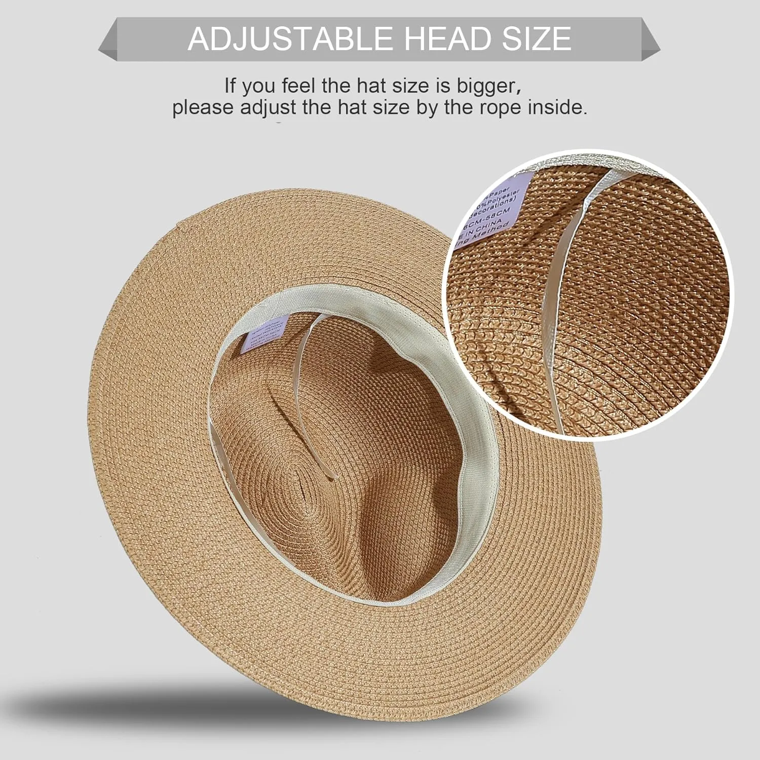 Lanzom Women Wide Brim Straw Panama Roll up Hat Fedora Beach Sun Hat UPF50 