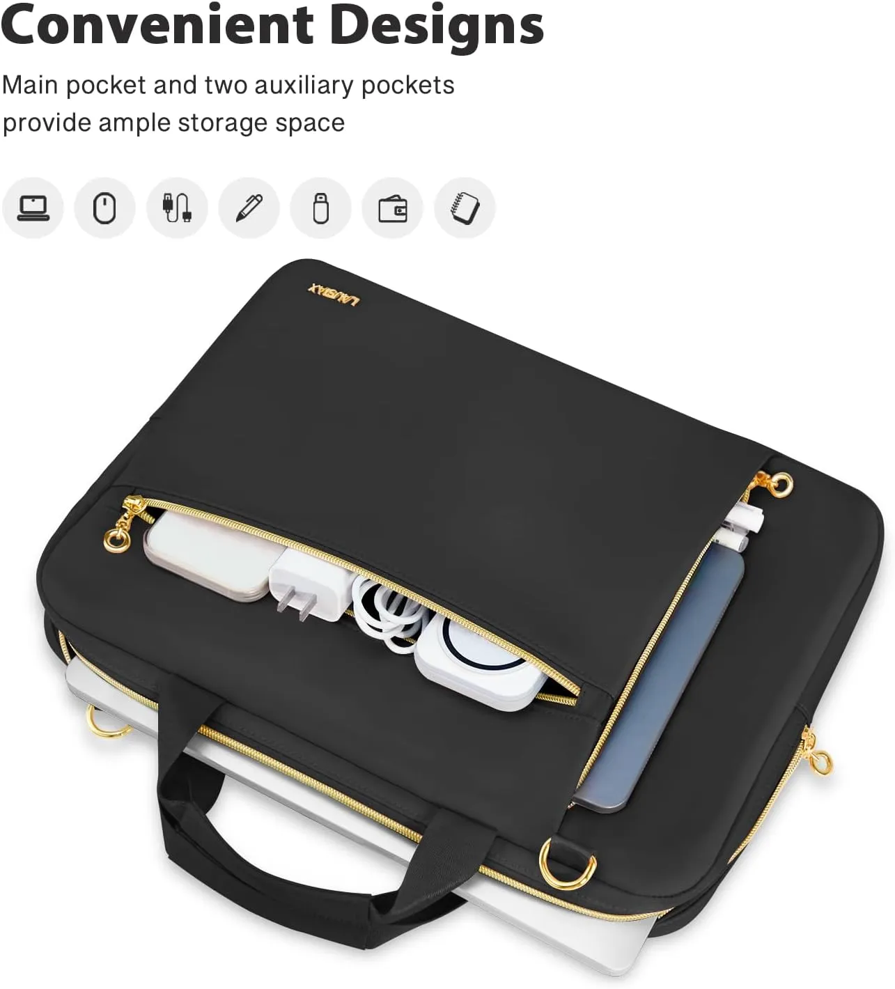 Laptop Bag Case 17 17.3 inch for Women Men Computer Briefcase Compatible with Dell XPS Inspiron, HP Pavilion Omen, LG Gram, Lenovo, ASUS, Acer, Messenger Shoulder Bag with Strap Handle, Black