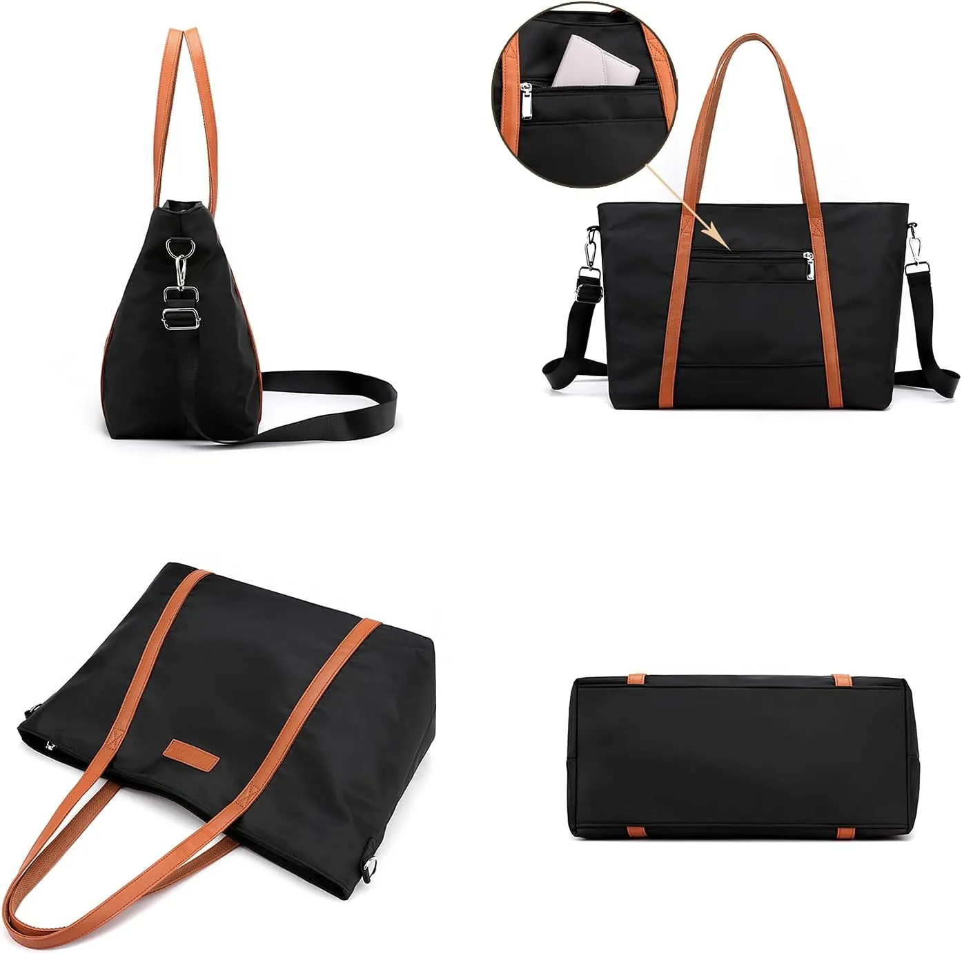 Laptop Bag Waterproof Lightweight Shoulder Tote for Women Nylon Briefcase Computer Work Handbag Fits 15.6 inch