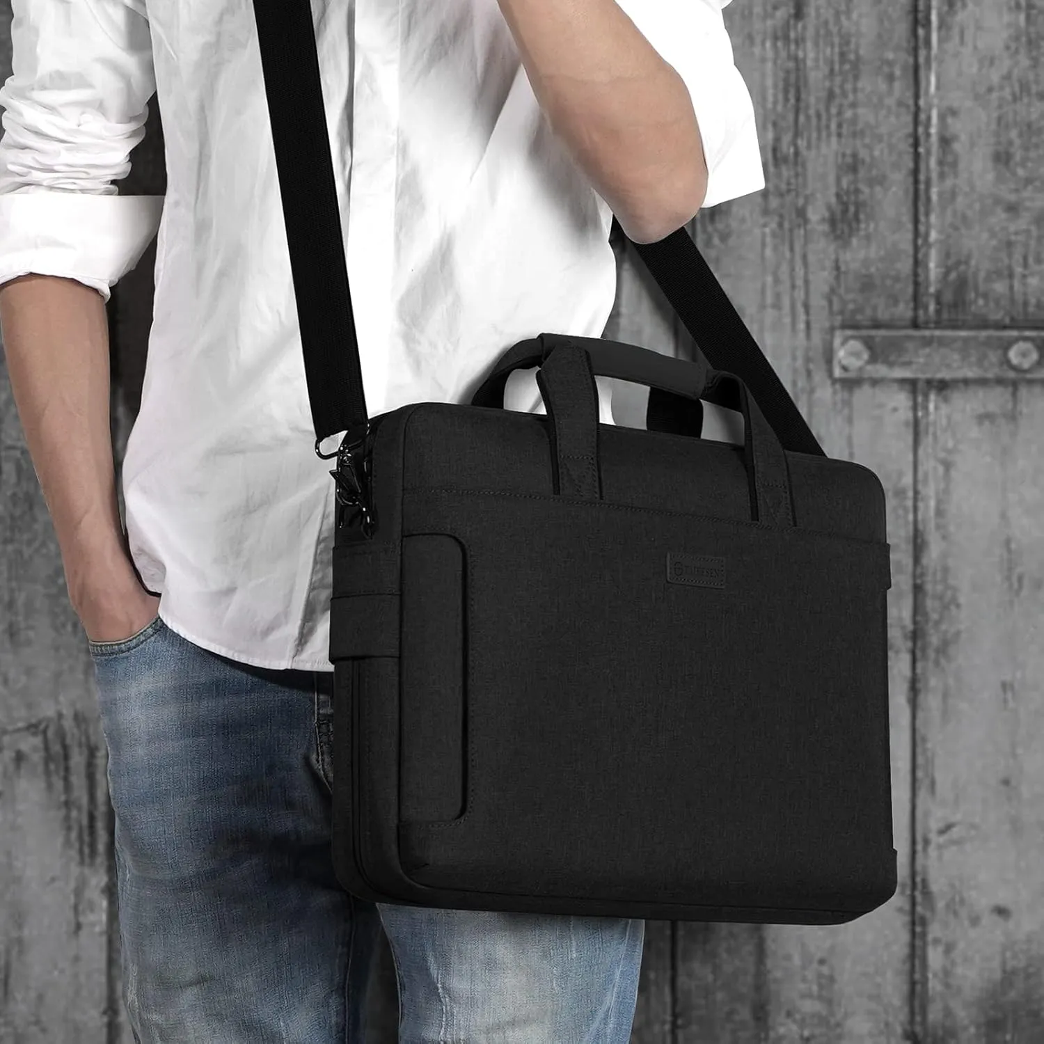 Laptop Shoulder Bag, 13-13.3-14-15-15.4-15.6-16-17.3-18 Inch Laptop/Tablet, Water-Repellent Fabric, Business for Men Women (15-16 inch, Black)