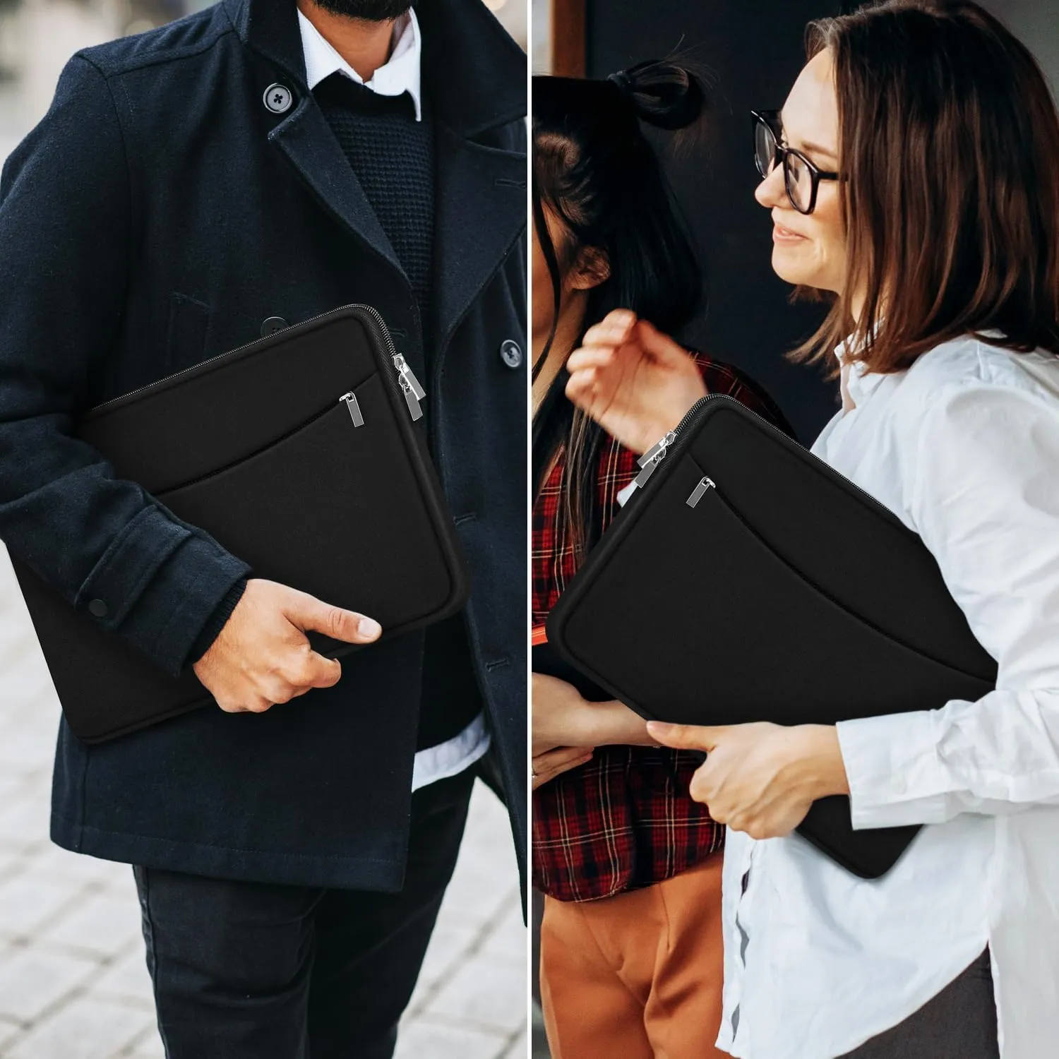 Laptop Sleeve 13.3 inch, Shockproof Protective Briefcase Carrying Computer Cover Bag with Accessory Pocket Portable Laptop Case Compatible with MacBook Air Pro 13.3 inch 14 inch, Black