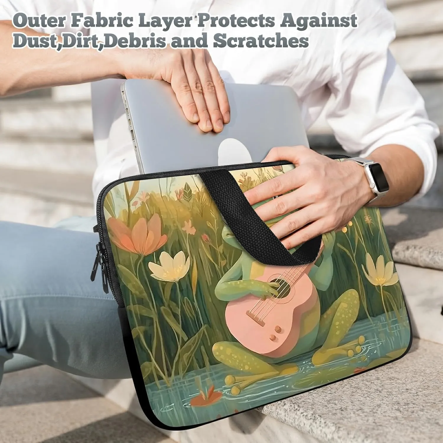 Laptop Sleeve Case Bag 13 inch, Frog Guitar Slim Carrying Case Durable Handbag Travel Laptop Bag for 13 inch MacBook Air M3/M2/Pro M2/ 13" iPad Pro/Air M4/M2 2024