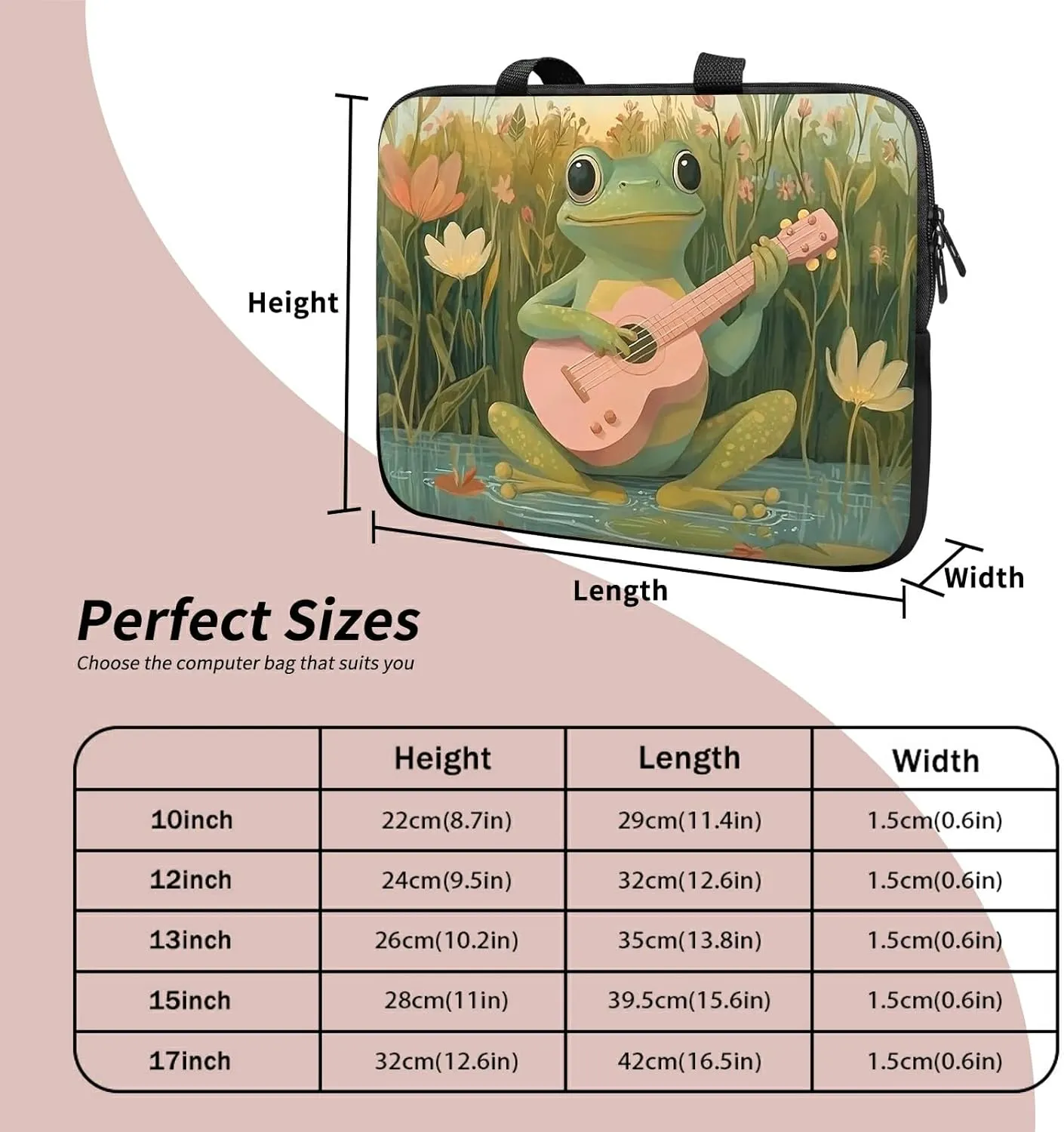 Laptop Sleeve Case Bag 13 inch, Frog Guitar Slim Carrying Case Durable Handbag Travel Laptop Bag for 13 inch MacBook Air M3/M2/Pro M2/ 13" iPad Pro/Air M4/M2 2024