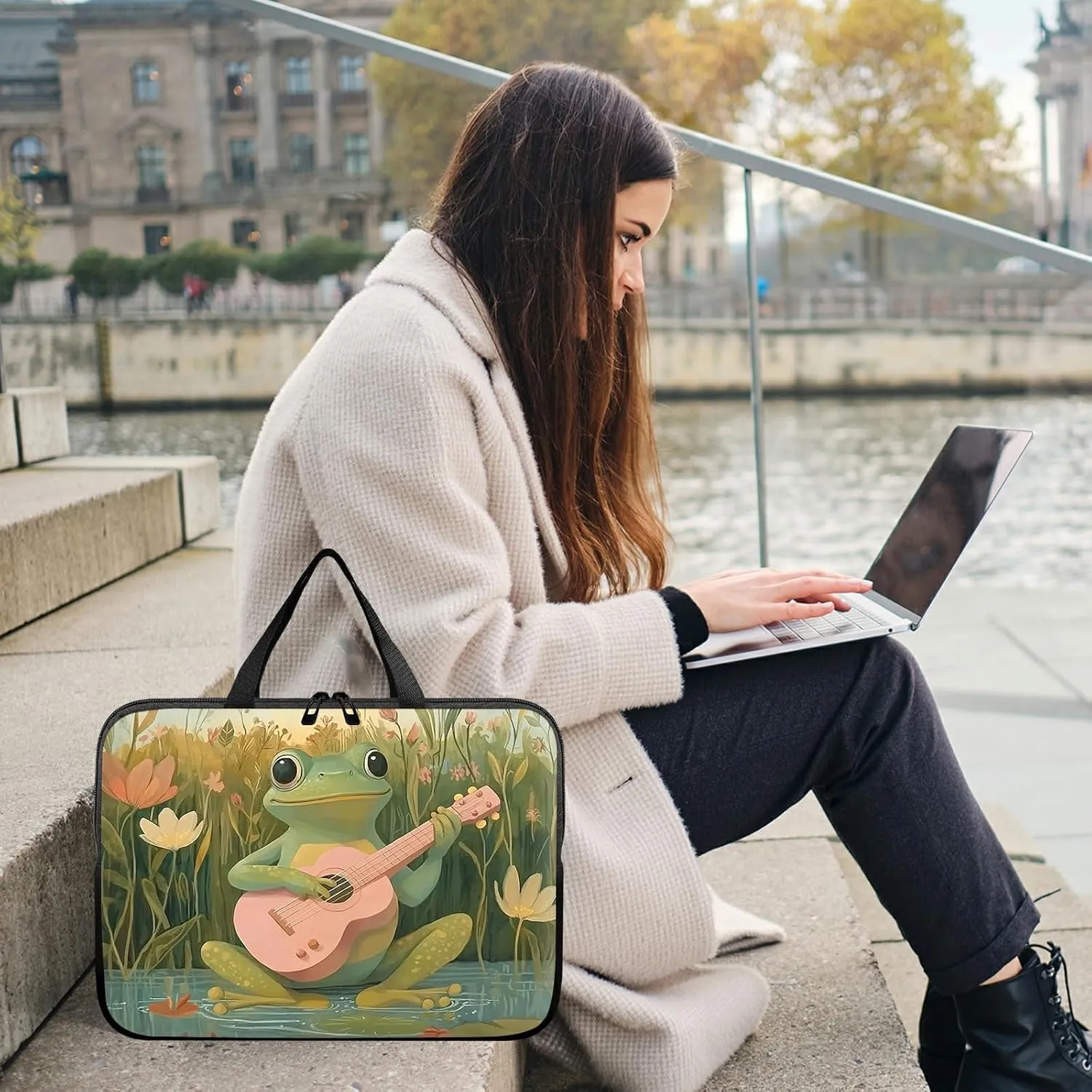 Laptop Sleeve Case Bag 13 inch, Frog Guitar Slim Carrying Case Durable Handbag Travel Laptop Bag for 13 inch MacBook Air M3/M2/Pro M2/ 13" iPad Pro/Air M4/M2 2024