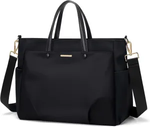 Laptop Tote Bag 15.6 Inch, Computer Shoulder Bag Large Work Tote Bag for Women, Laptop Carrying Case Stylish Handbag for Business Travel (Black)