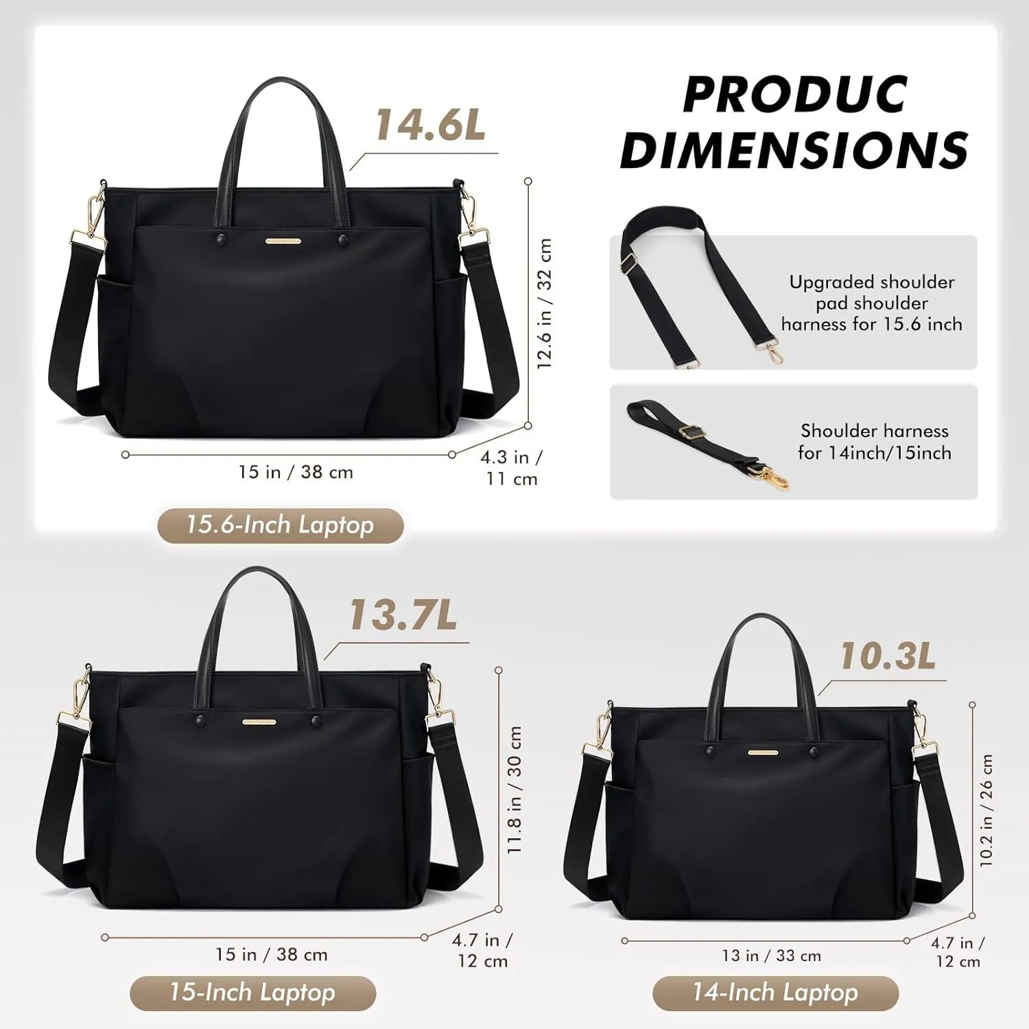 Laptop Tote Bag 15.6 Inch, Computer Shoulder Bag Large Work Tote Bag for Women, Laptop Carrying Case Stylish Handbag for Business Travel (Black)