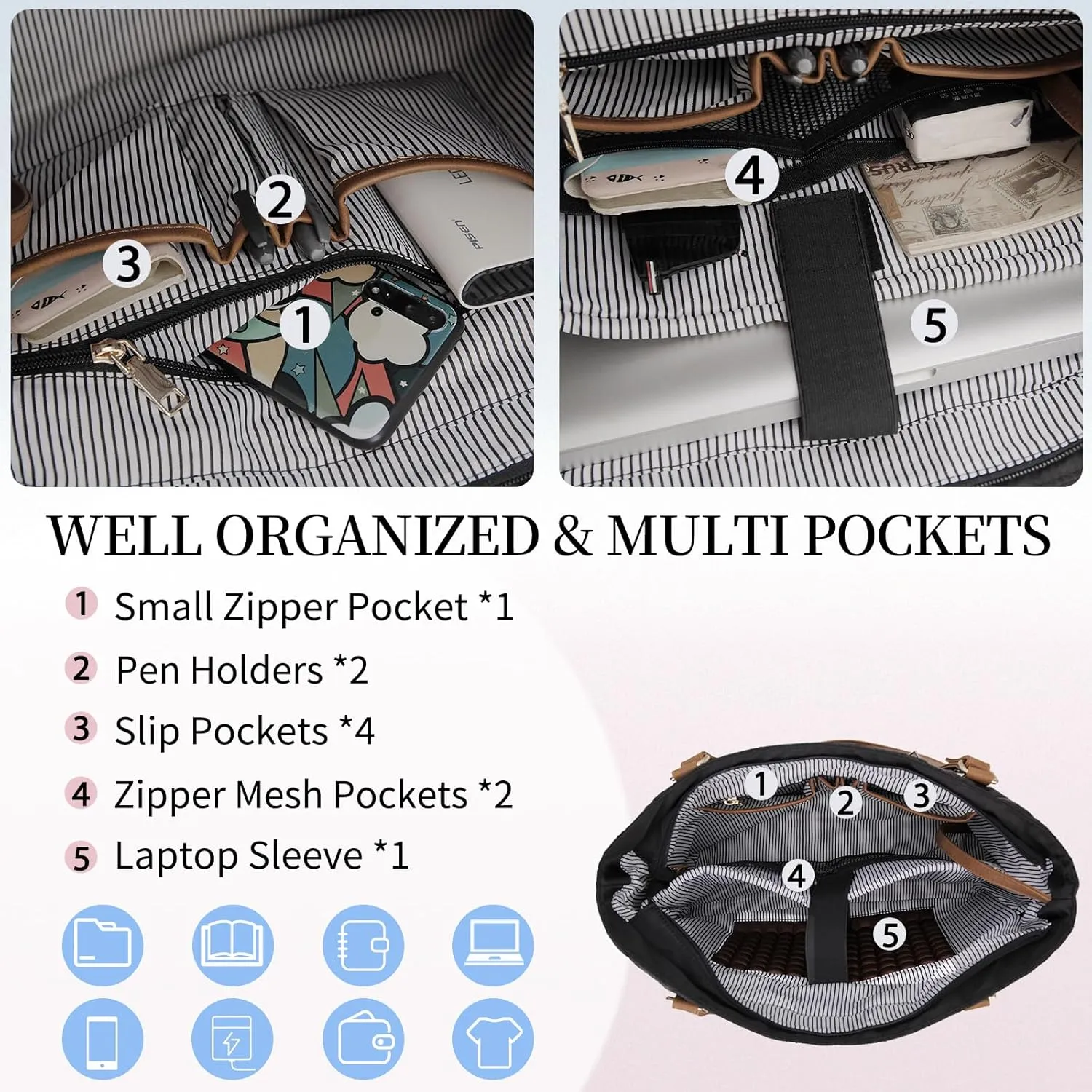 Laptop Tote Bag for Women, 15.6 Inch Computer Shoulder Bag Teacher Work Bag Travel Purse with Small Pouch VONXURY