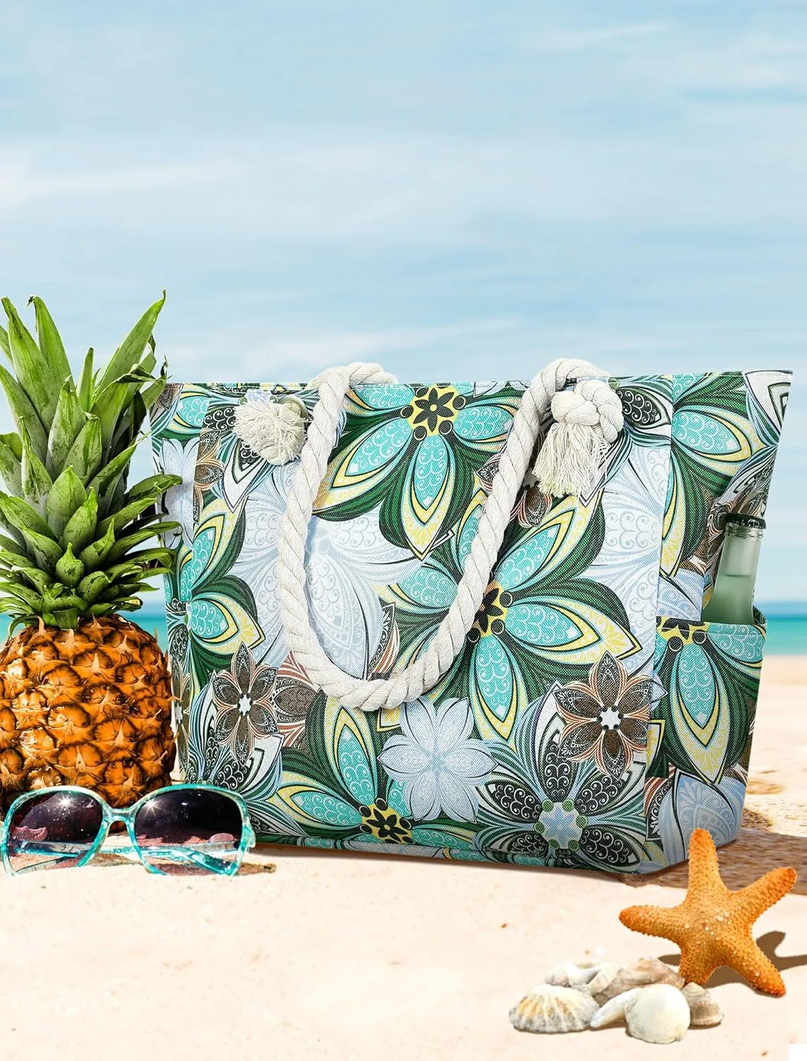 Large Canvas Beach Tote Bag Waterproof Sand proof for Women Her Swim,Travel,Shopping,Gym,Cruise Essentials Gear