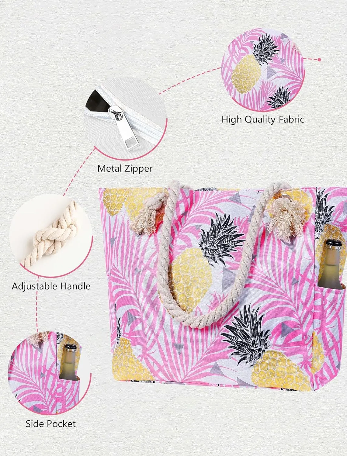 Large Canvas Beach Tote Bag Waterproof Sand proof for Women Her Swim,Travel,Shopping,Gym,Cruise Essentials Gear