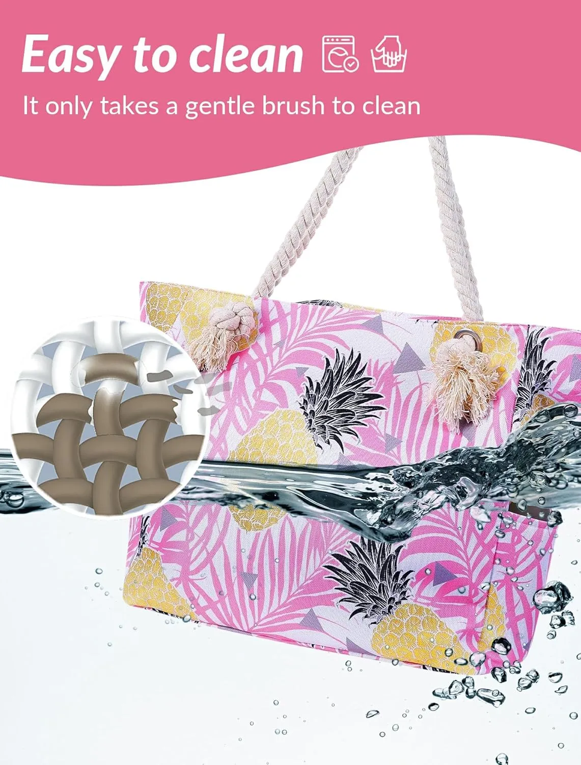 Large Canvas Beach Tote Bag Waterproof Sand proof for Women Her Swim,Travel,Shopping,Gym,Cruise Essentials Gear