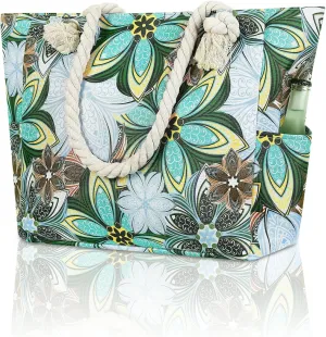 Large Canvas Beach Tote Bag Waterproof Sand proof for Women Her Swim,Travel,Shopping,Gym,Cruise Essentials Gear