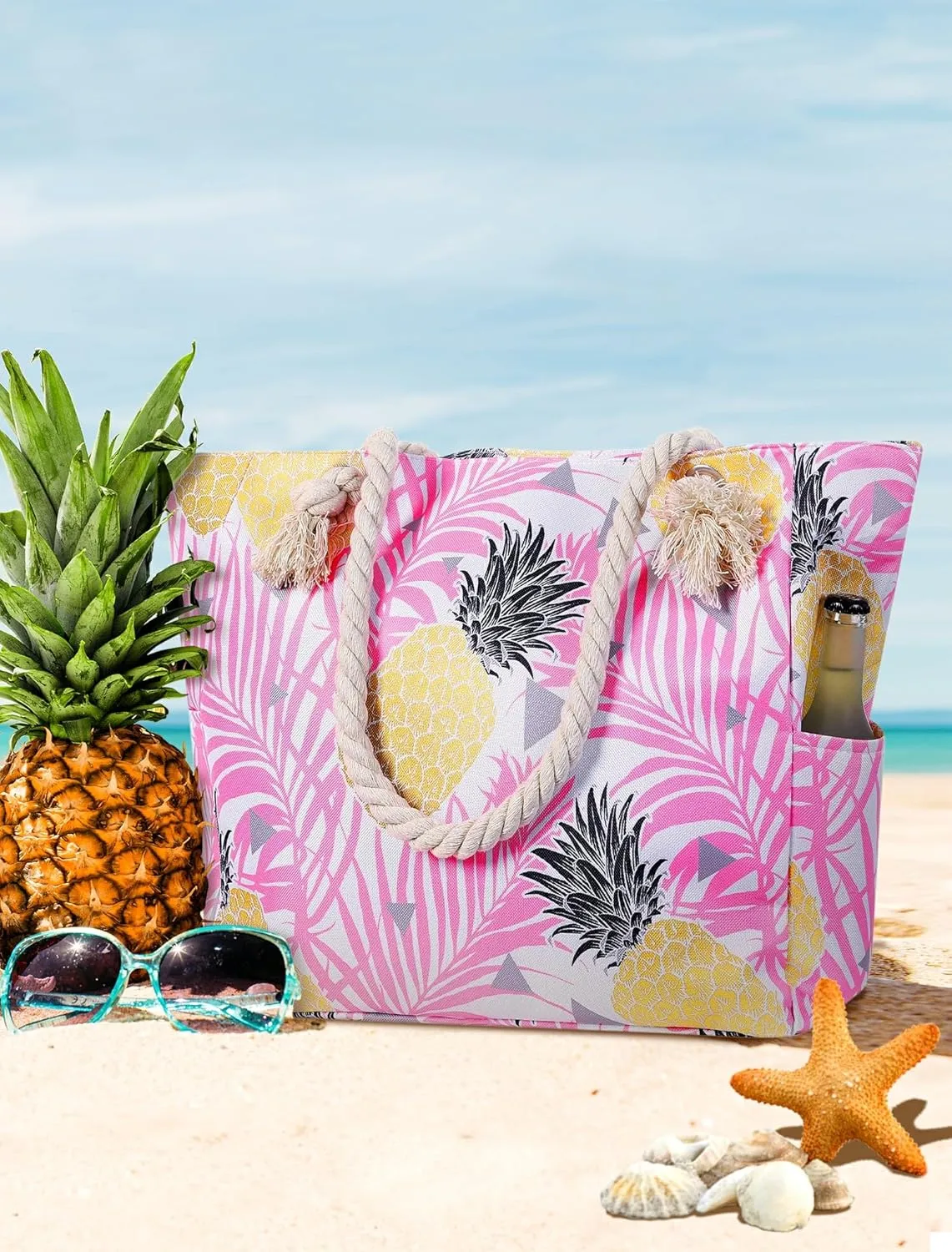 Large Canvas Beach Tote Bag Waterproof Sand proof for Women Her Swim,Travel,Shopping,Gym,Cruise Essentials Gear