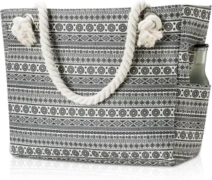 Large Canvas Beach Tote Bag with Zipper Waterproof for Women Swim Travel Swim Pool Shopping Cruise Essentials Gifts