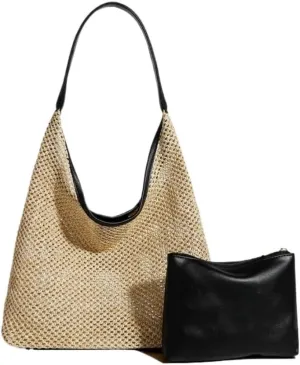 Large capacity Bag Vintage Straw Tote Bag Shoulder Large Bag Ladies Casual Summer Vacation Beach Bag Ladies shoulder Bag
