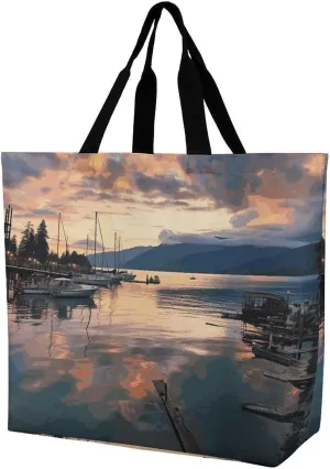Large Capacity One-shoulder Shopping Bag for Women,Evening in Vancouver Print Large Capacity Shopping Bag,cloth Handbag